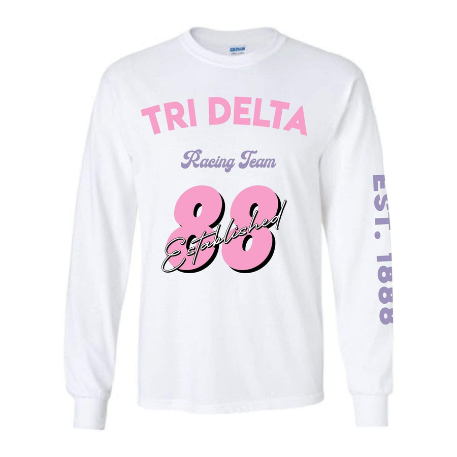 Racing Team White Long Sleeve Tee <br> (sororities A-D)