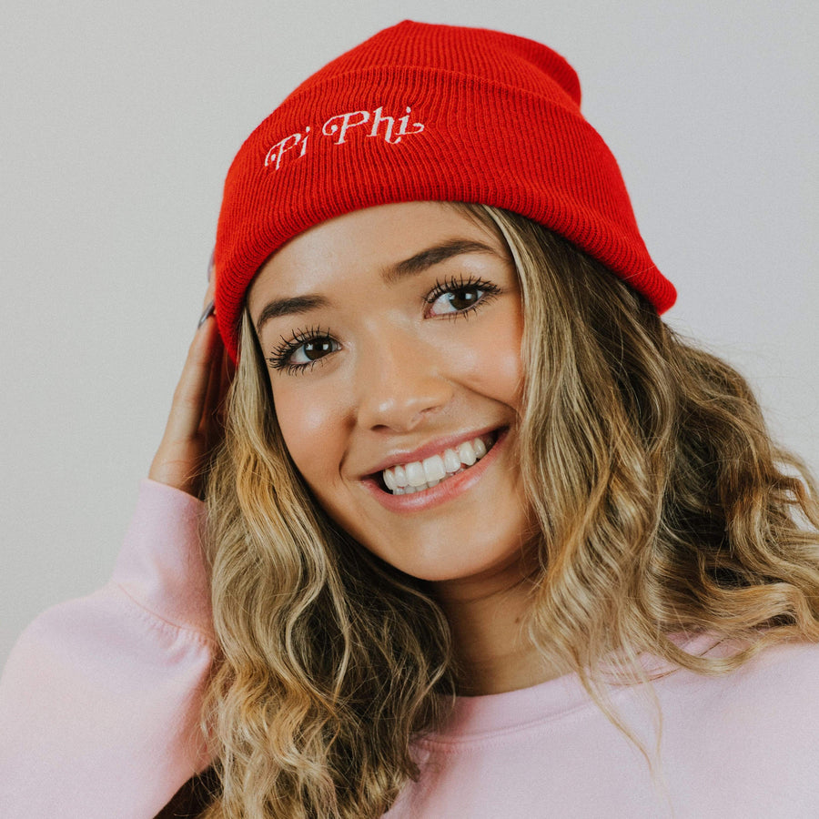 Ali & Ariel Red Embroidered Beanie <br> (available for all sororities)