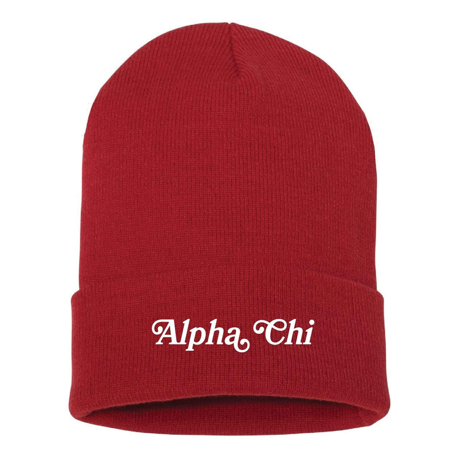 Ali & Ariel Red Embroidered Beanie <br> (available for all sororities) Alpha Chi Omega