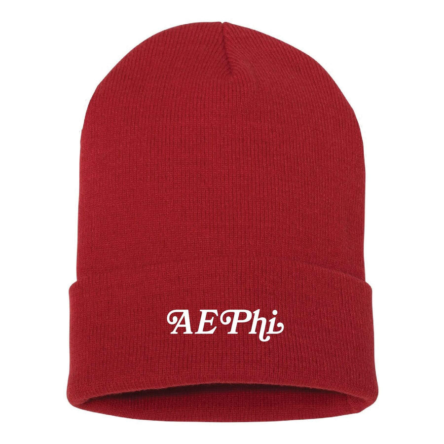 Ali & Ariel Red Embroidered Beanie <br> (available for all sororities) Alpha Epsilon Phi