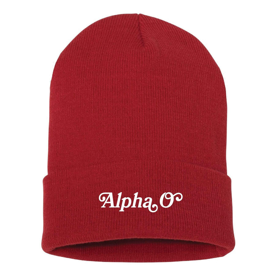 Ali & Ariel Red Embroidered Beanie <br> (available for all sororities) Alpha Omicron Pi