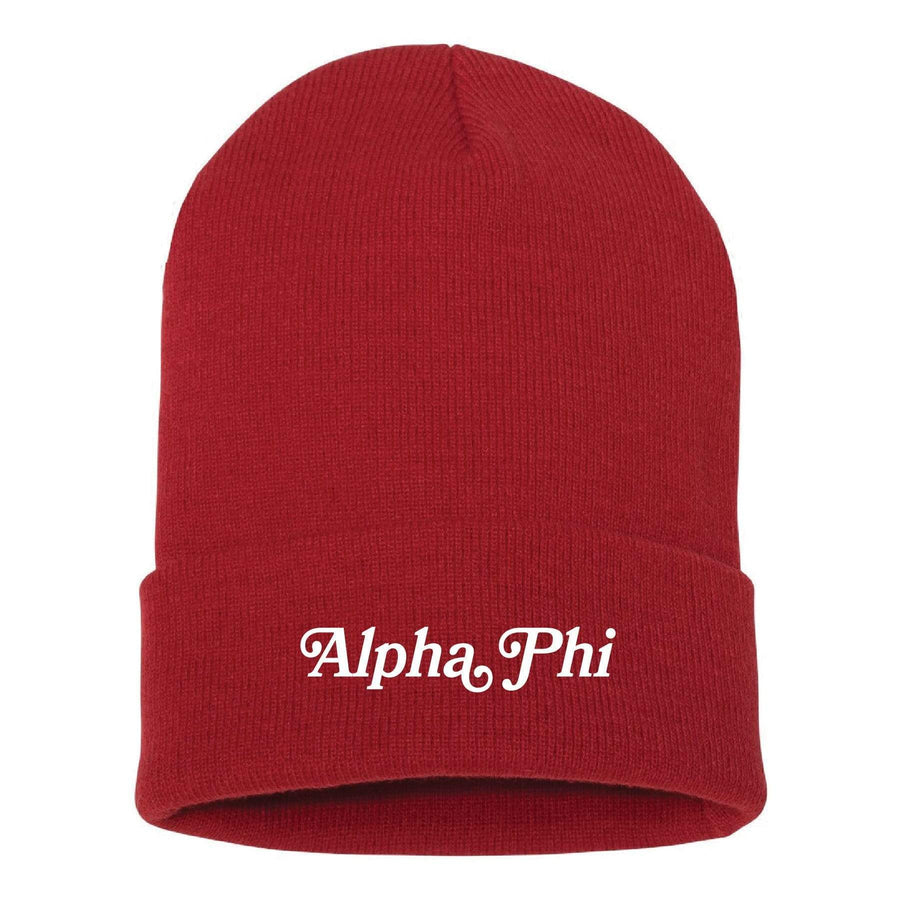 Ali & Ariel Red Embroidered Beanie <br> (available for all sororities) Alpha Phi