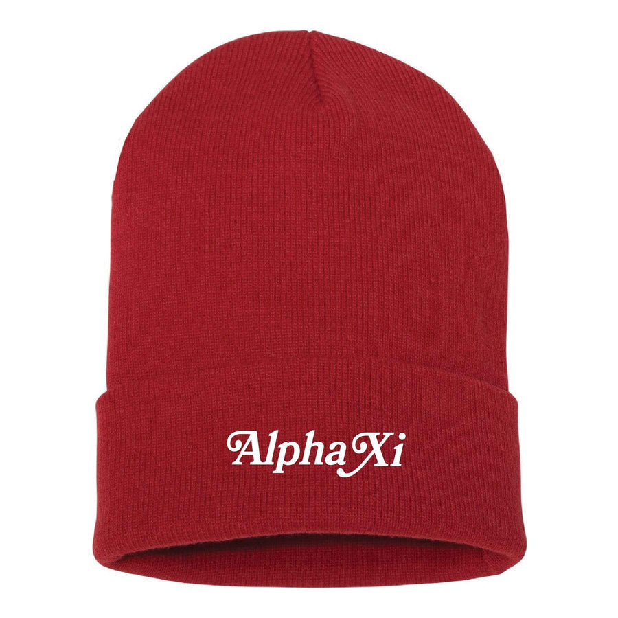 Ali & Ariel Red Embroidered Beanie <br> (available for all sororities) Alpha Xi Delta
