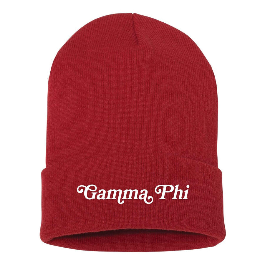 Ali & Ariel Red Embroidered Beanie <br> (available for all sororities) Gamma Phi Beta