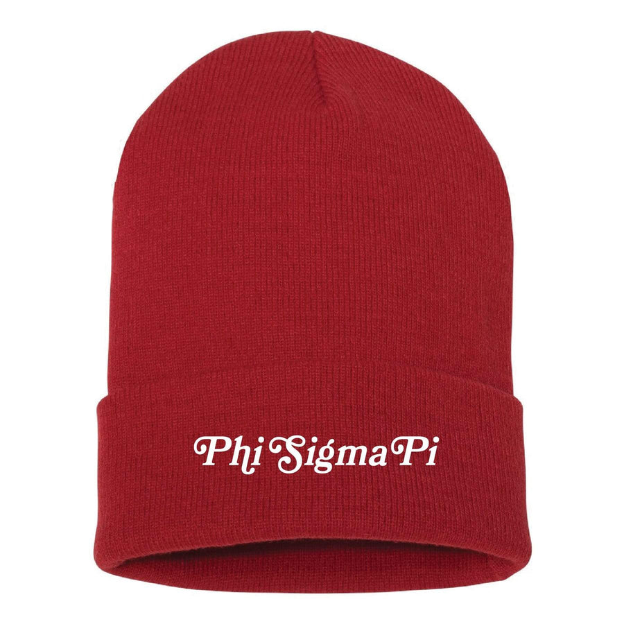 Ali & Ariel Red Embroidered Beanie <br> (available for all sororities) Phi Sigma Pi