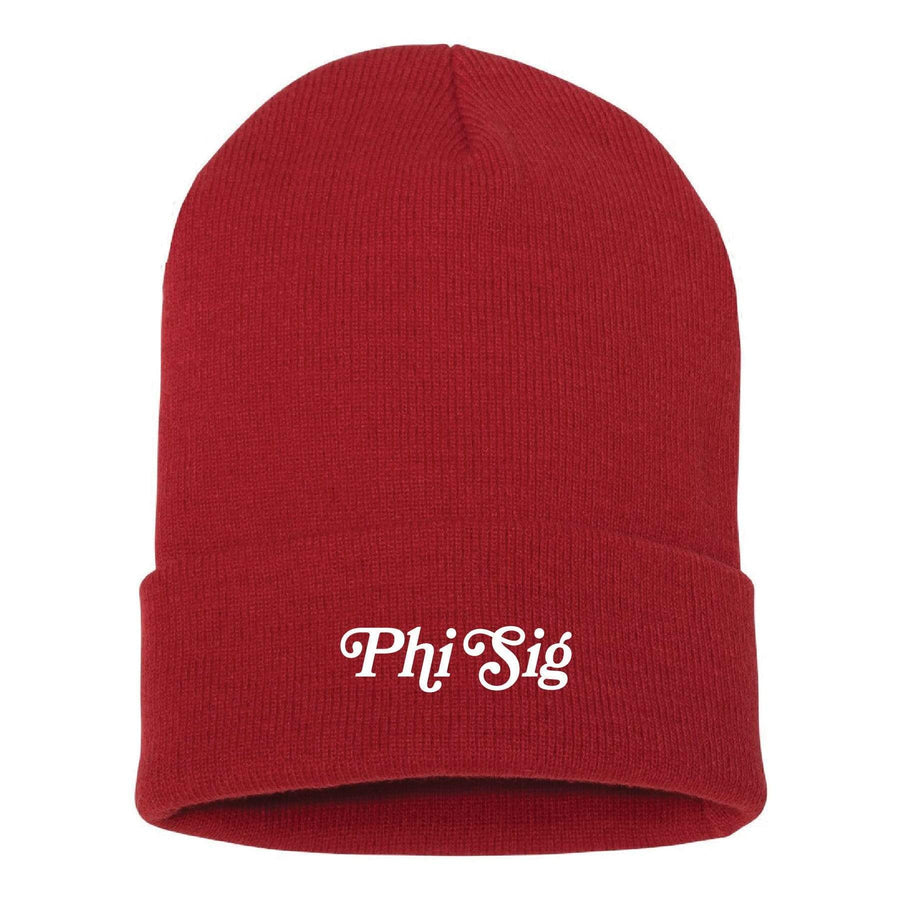Ali & Ariel Red Embroidered Beanie <br> (available for all sororities) Phi Sigma Sigma