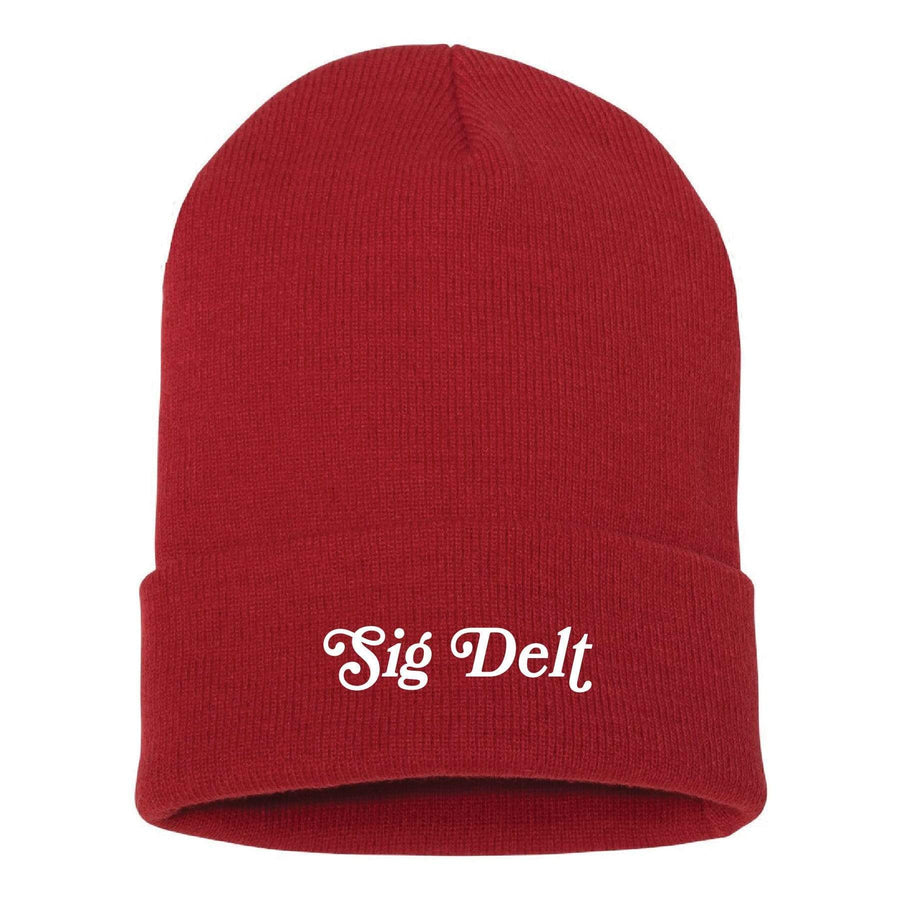 Ali & Ariel Red Embroidered Beanie <br> (available for all sororities) Sigma Delta Tau