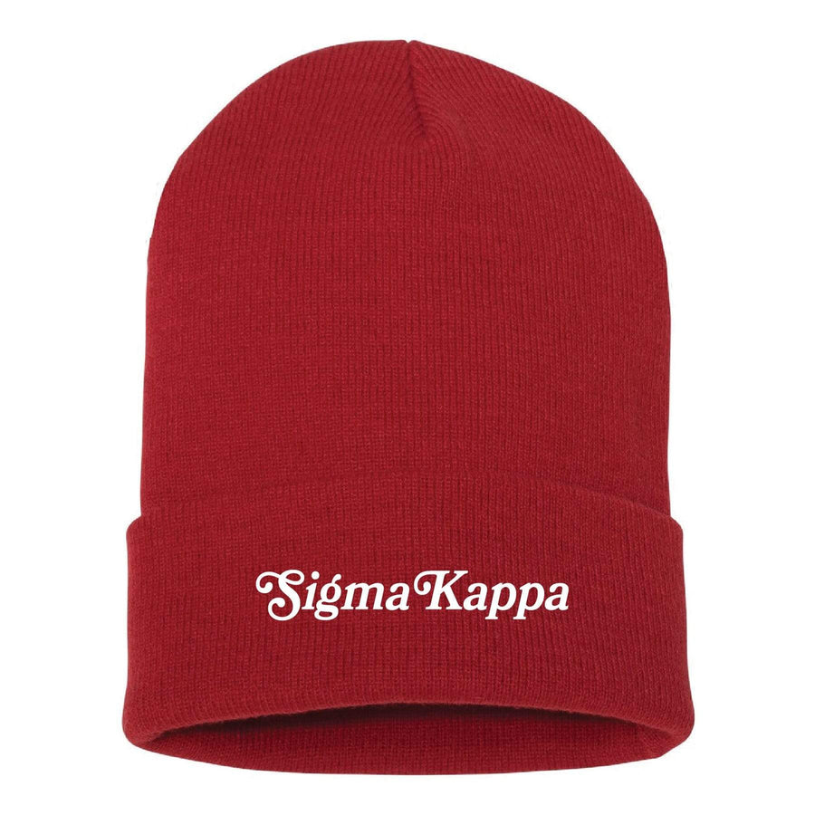 Ali & Ariel Red Embroidered Beanie <br> (available for all sororities) Sigma Kappa