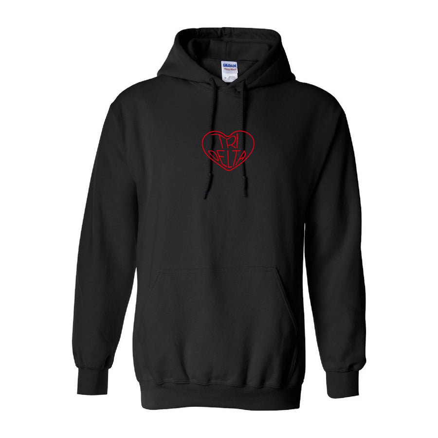 Ali & Ariel Red On Black Embroidered Heart Hoodie <br> (sororities A-D)