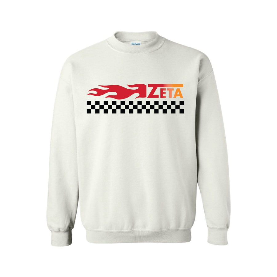 White Checkered Flame Crewneck