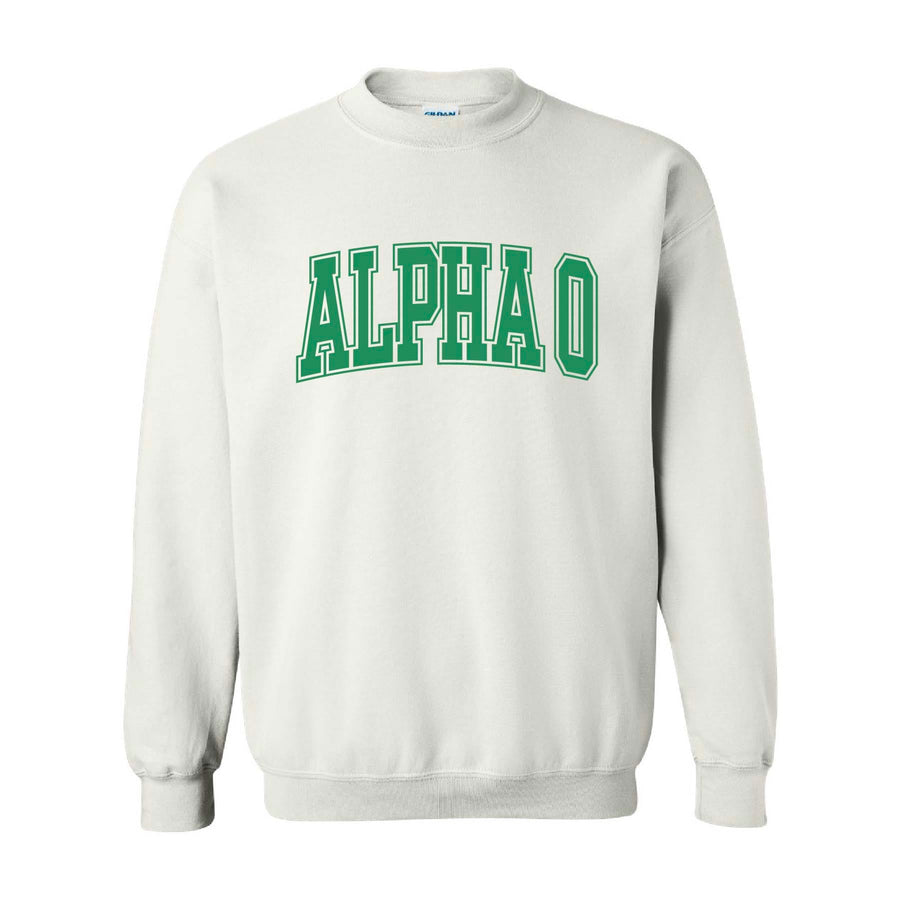 Ali & Ariel White Collegiate Fleece <br> (sororities A-D) Alpha Omicron Pi / Small