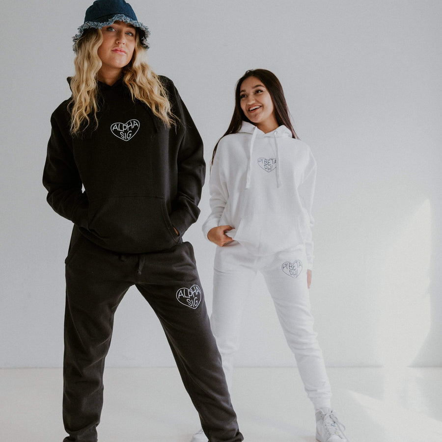 Ali & Ariel White Embroidered Heart Joggers <br> (sororities G-Z)
