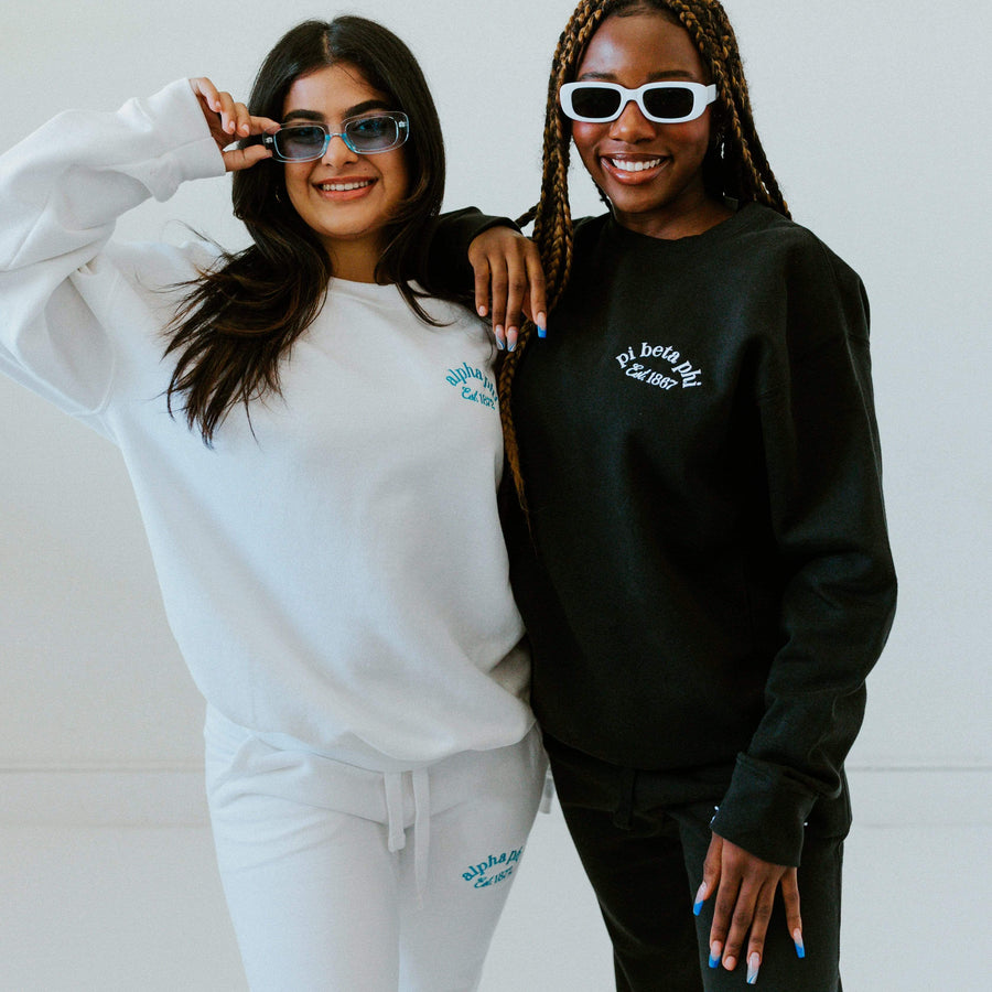 Ali & Ariel White Embroidered Joggers <br> (sororities A-D)