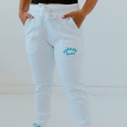 Ali & Ariel White Embroidered Joggers <br> (sororities A-D)