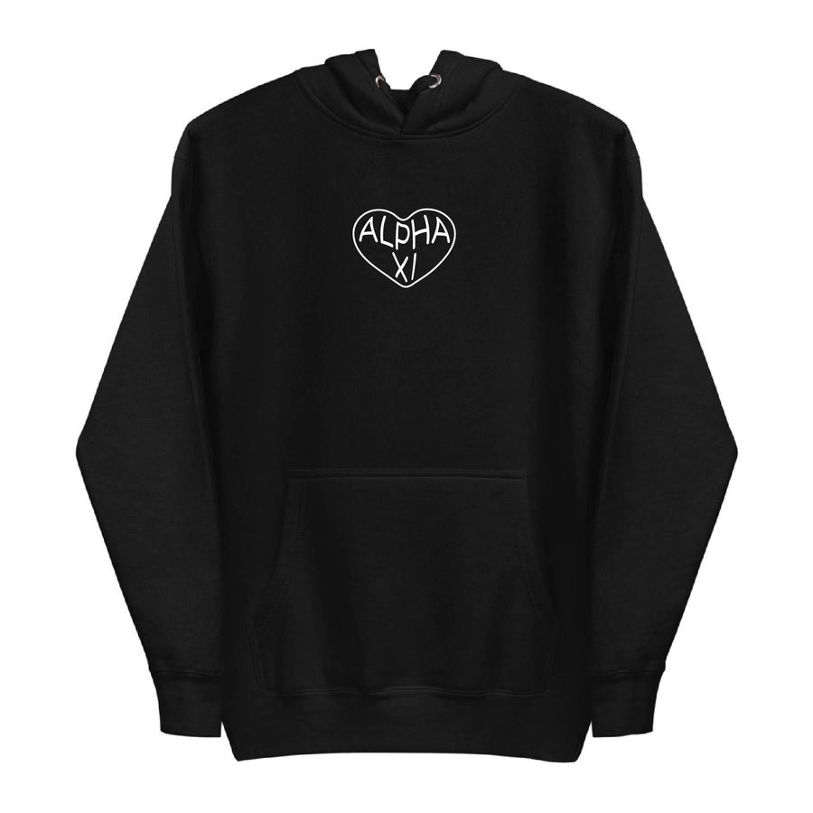 Ali & Ariel White on Black Embroidered Heart Hoodie  <br> (sororities A-D)