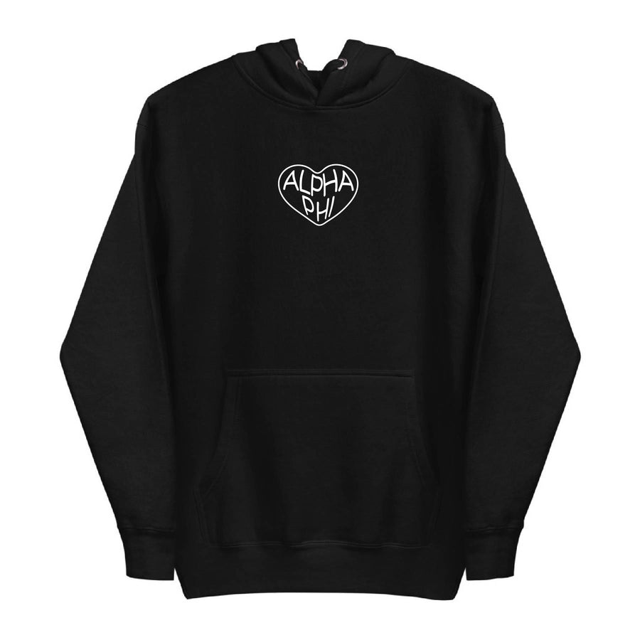 Ali & Ariel White on Black Embroidered Heart Hoodie  <br> (sororities A-D)