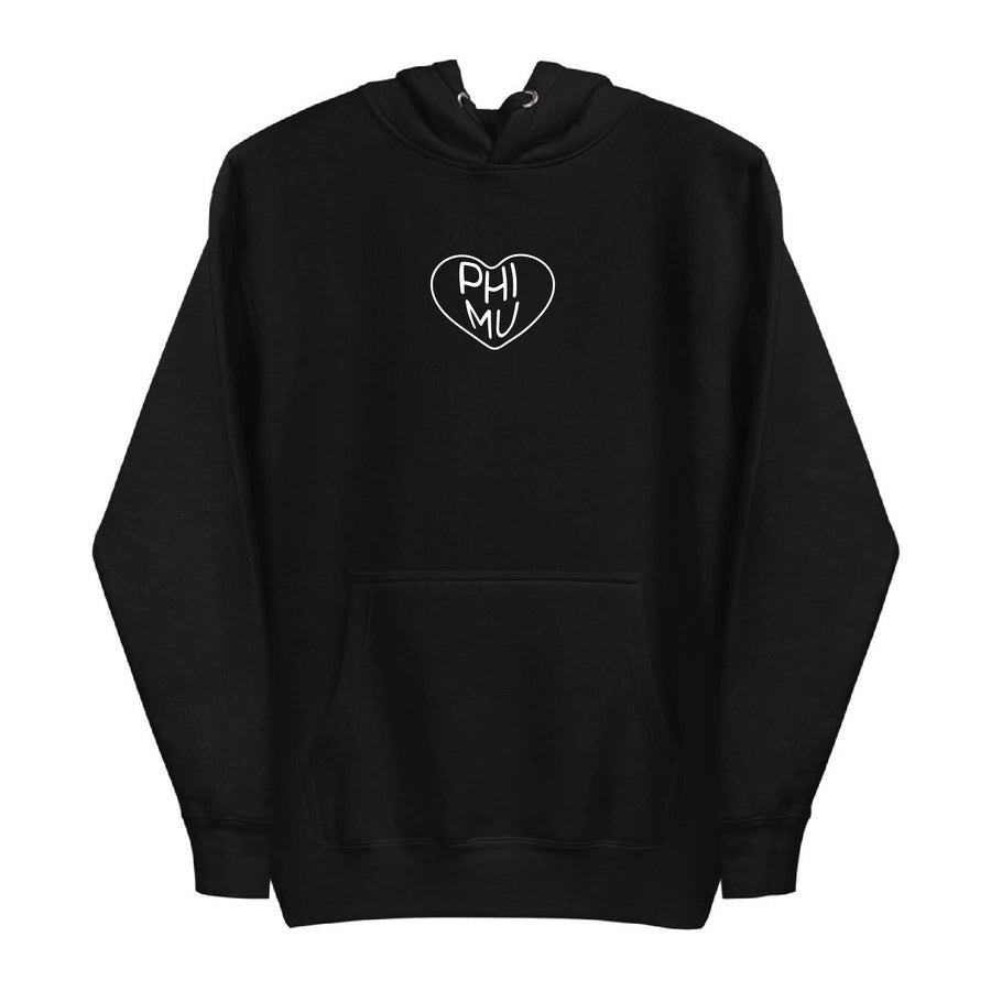 Ali & Ariel White on Black Embroidered Heart Hoodie <br> (sororities G-Z)