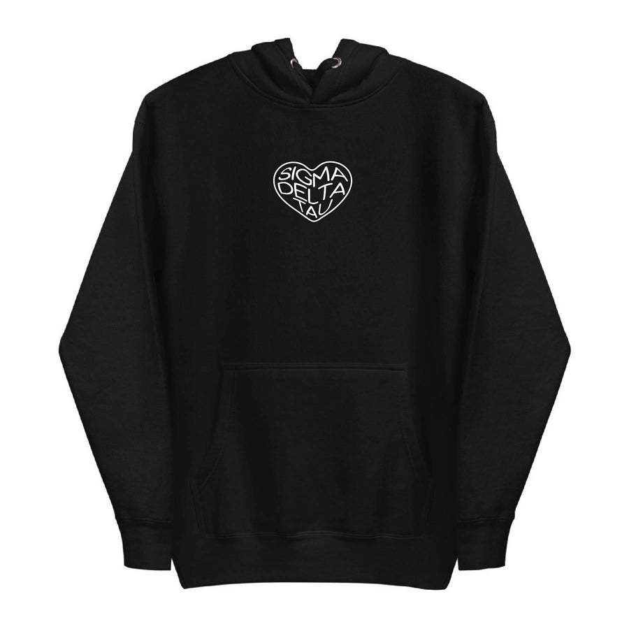 Ali & Ariel White on Black Embroidered Heart Hoodie <br> (sororities G-Z)