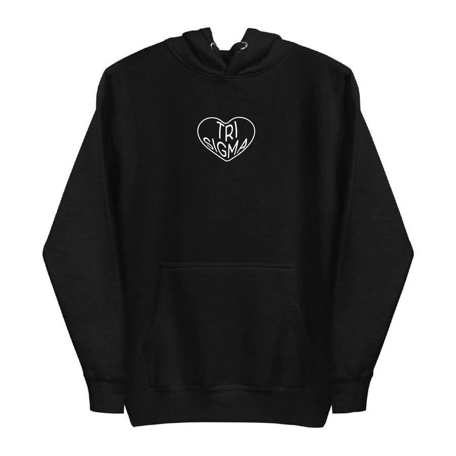 Ali & Ariel White on Black Embroidered Heart Hoodie <br> (sororities G-Z)