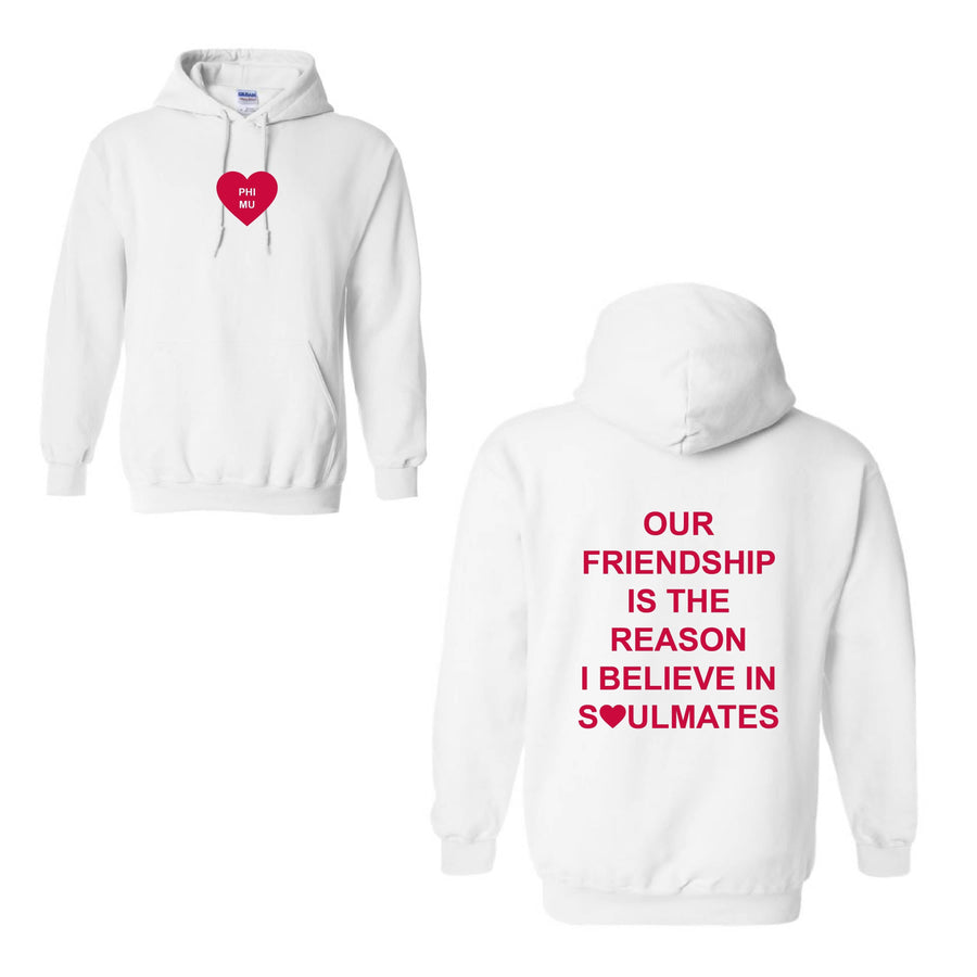 Ali & Ariel White Soulmates Hoodie <br> (sororities G-Z) Phi Mu / Small